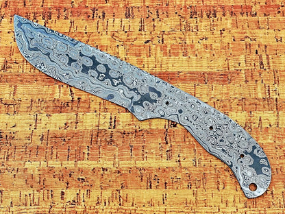 knife making rain drop pattern Damascus steel blank blade, 10.5 inches long hand forged straight back skinning knife, hunting knife, 4.5" scale space with 3 Pin and a lace hole, 5.25 inches cutting edge