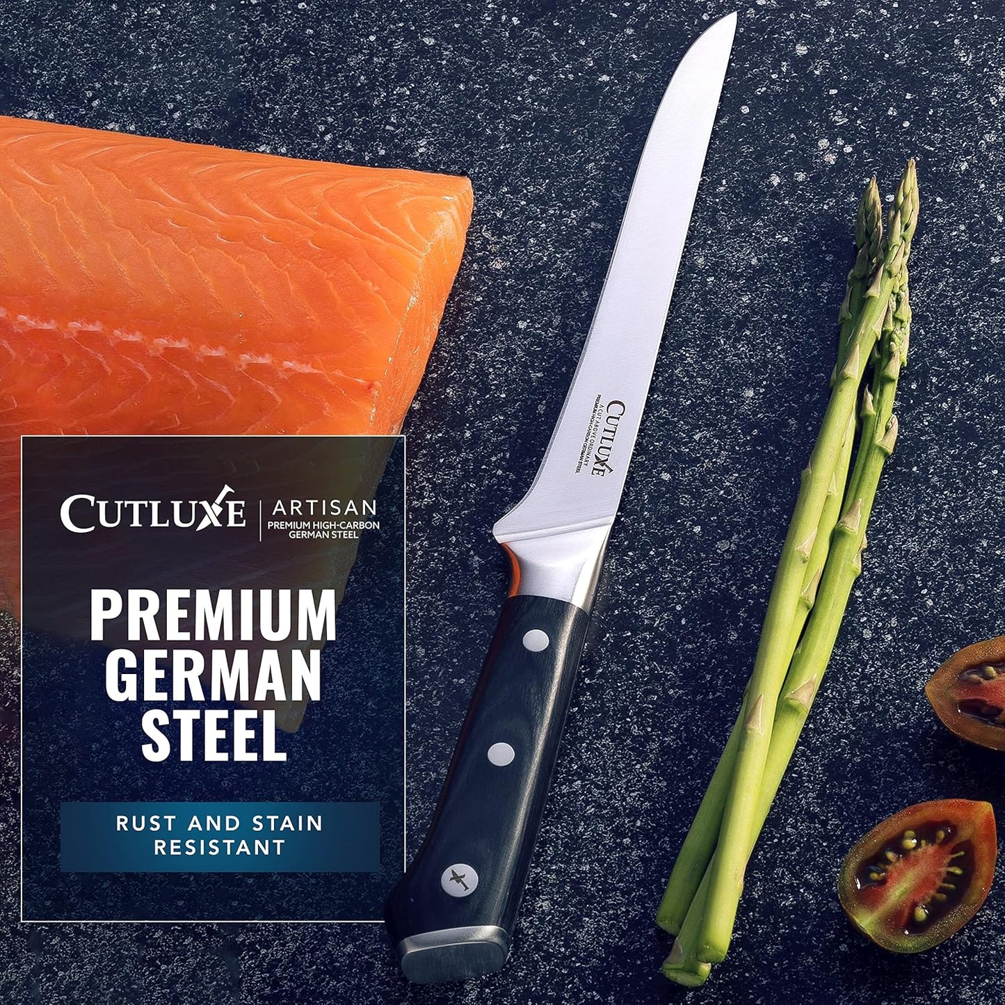 Cutluxe Curved Boning Knife – 6" Boning Knife for Meat Cutting, Filleting – High Carbon German Steel, Full Tang & Ergonomic Handle Design – Artisan Series