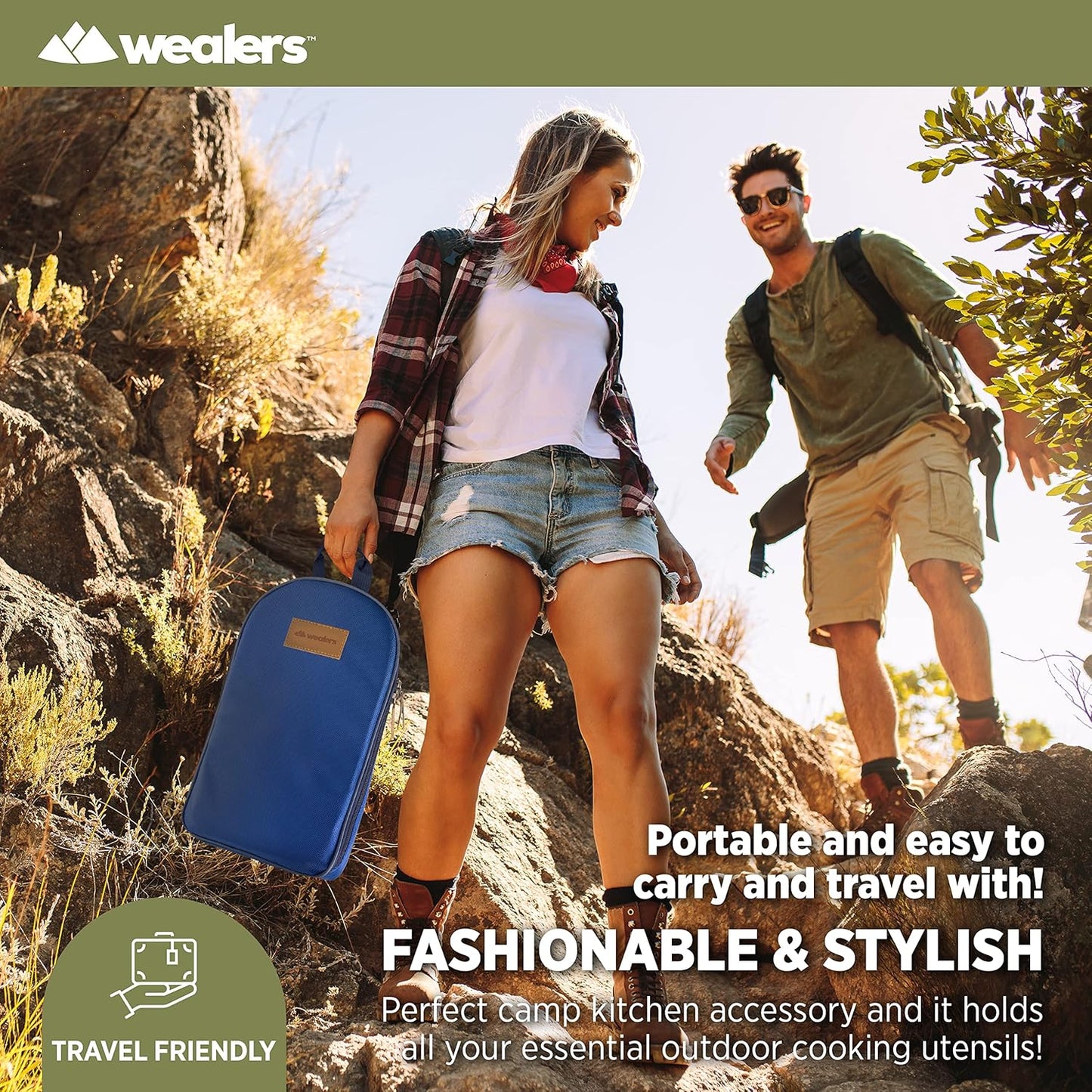 Wealers Camp Kitchen Cooking Utensil Set Travel Organizer Grill Accessories Portable Compact Gear for Backpacking BBQ Camping Hiking Travel Cookware Kit Water Resistant Case