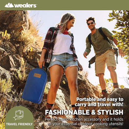 Wealers Camp Kitchen Cooking Utensil Set Travel Organizer Grill Accessories Portable Compact Gear for Backpacking BBQ Camping Hiking Travel Cookware Kit Water Resistant Case