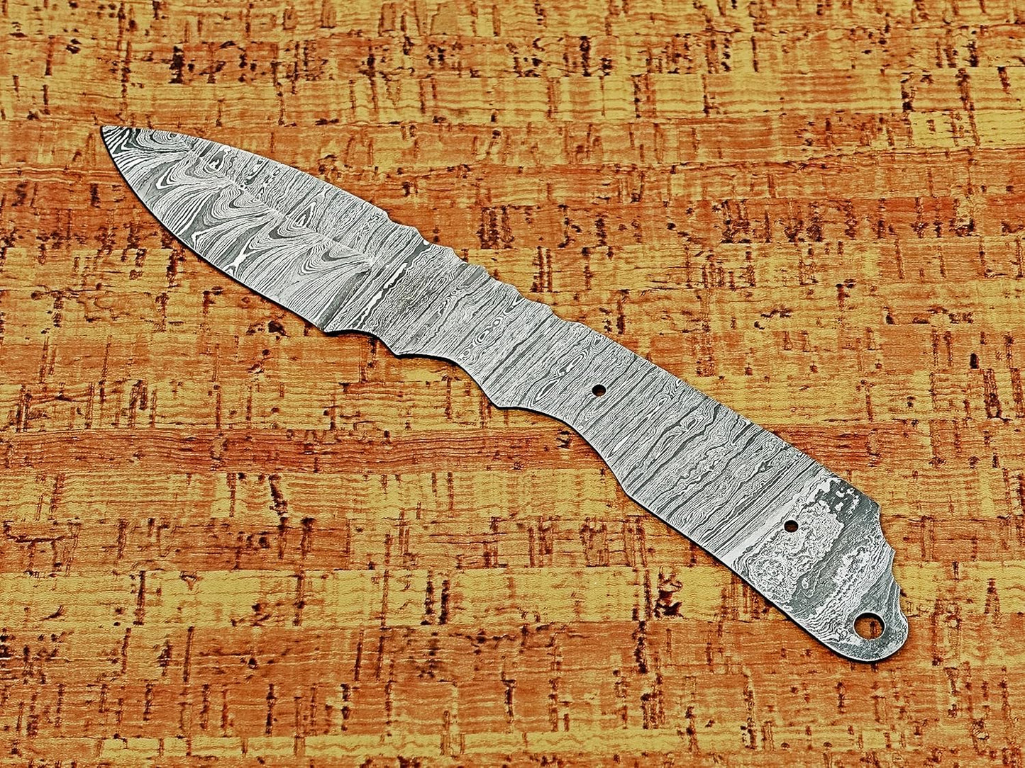knife making rain drop pattern Damascus steel blank blade, 10.5 inches long hand forged straight back skinning knife, hunting knife, 4.5" scale space with 3 Pin and a lace hole, 5.25 inches cutting edge