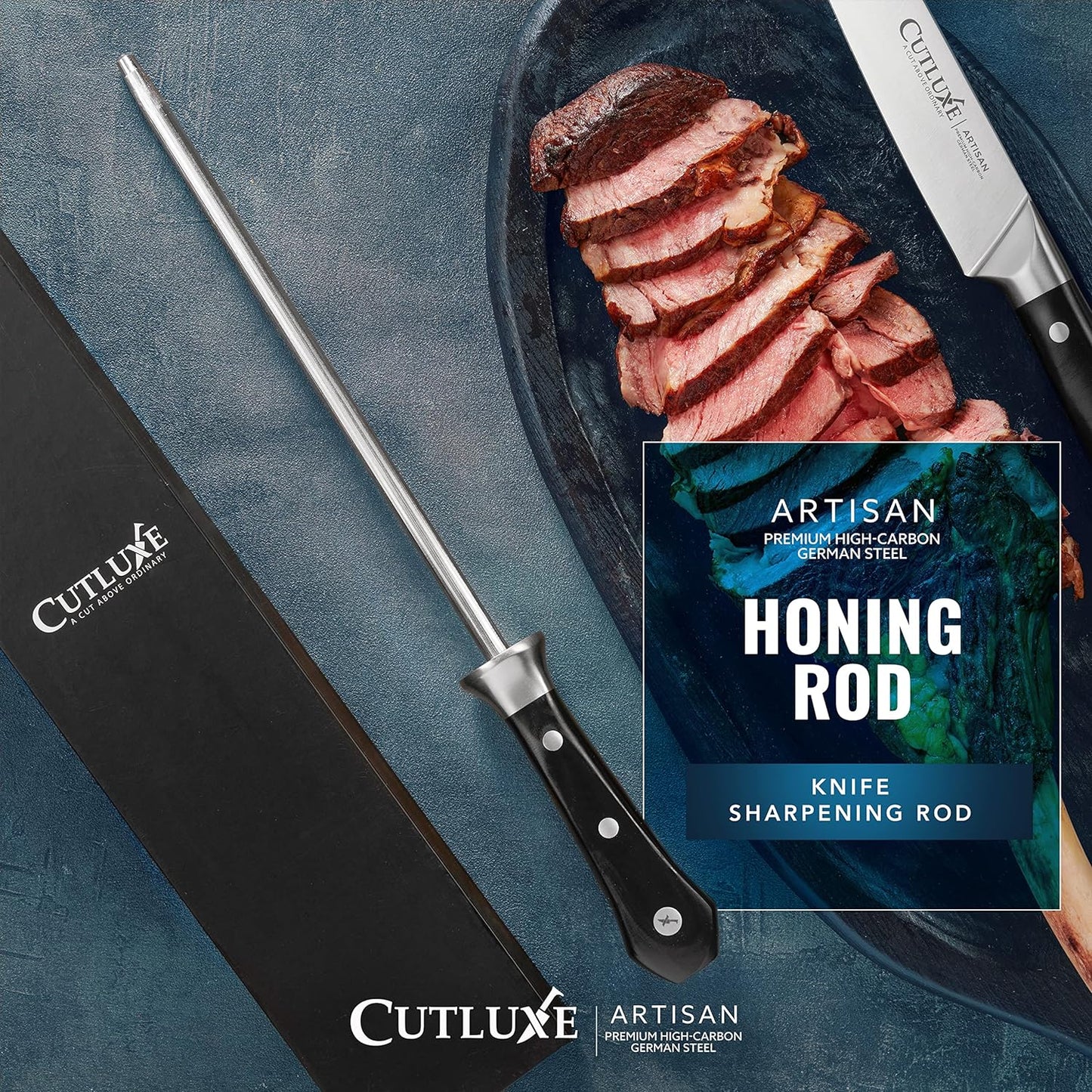 Cutluxe Honing Rod, Professional Knife Sharpener Rod – 10" Honing Steel – Ergonomic Handle Design, Grilling Gifts for Men – Artisan Series