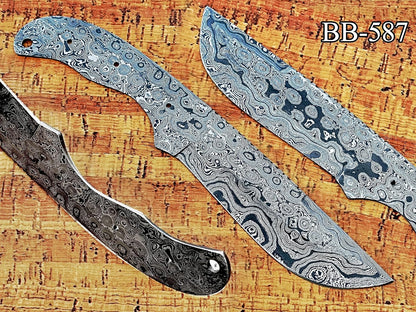 knife making rain drop pattern Damascus steel blank blade, 10.5 inches long hand forged straight back skinning knife, hunting knife, 4.5" scale space with 3 Pin and a lace hole, 5.25 inches cutting edge