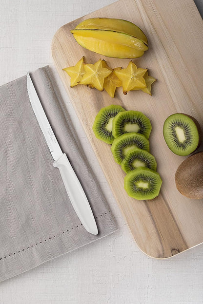 Tramontina Kitchen Knives Set of 6, Serrated Fruit Tomato Cooking Knife, Vegetable Chopper Peeler, Stainless Steel, Multipurpose, Pointed Tip, Brown, 23498454