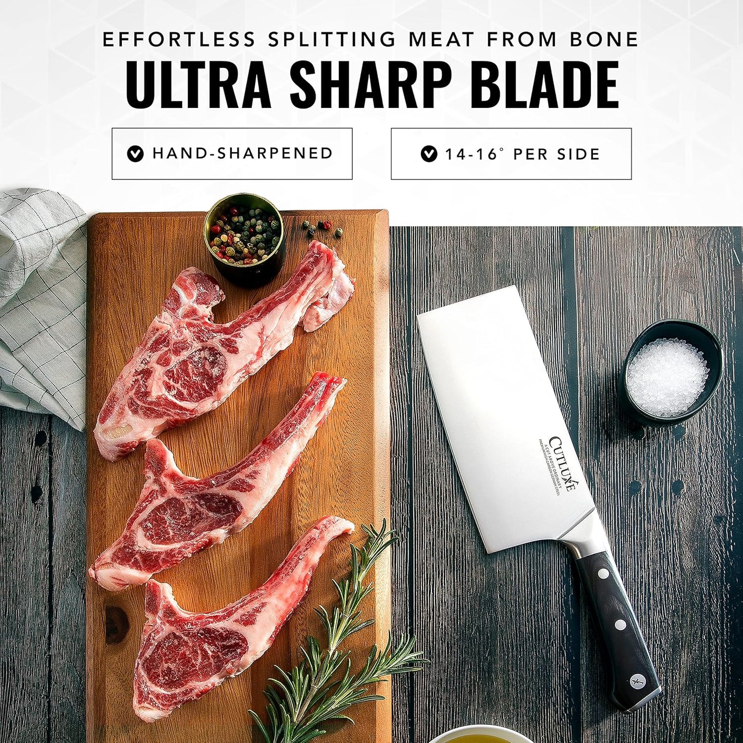 Cutluxe Meat Cleaver Knife - 7" Heavy Cleaver Butcher Knife, Razor Sharp German Steel Blade, Full Tang, Ergonomic Handle Design – Artisan Series