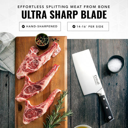 Cutluxe Meat Cleaver Knife - 7" Heavy Cleaver Butcher Knife, Razor Sharp German Steel Blade, Full Tang, Ergonomic Handle Design – Artisan Series