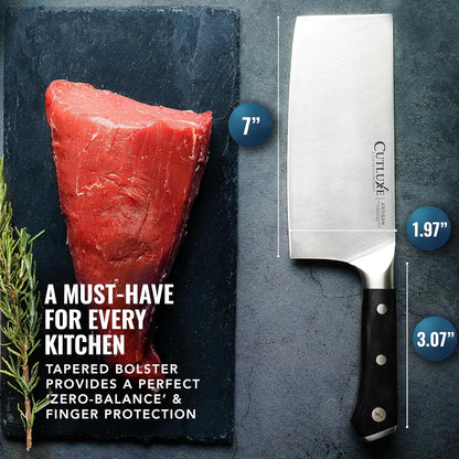 Cutluxe Meat Cleaver Knife - 7" Heavy Cleaver Butcher Knife, Razor Sharp German Steel Blade, Full Tang, Ergonomic Handle Design – Artisan Series