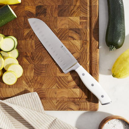 HENCKELS Forged Accent Razor-Sharp Hollow Edge Santoku Knife 7 Inch, White Handle, German Engineered Informed by 100+ Years of Mastery
