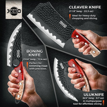 Jikko Japanese Meat Cleaver Knife Phoenix Edition Cleaver, 7.3" Blade, Forged Hammered Blade, Olive Wood & Resin Handle, Butcher Knife Cleaver, Japanese Kitchen Knife
