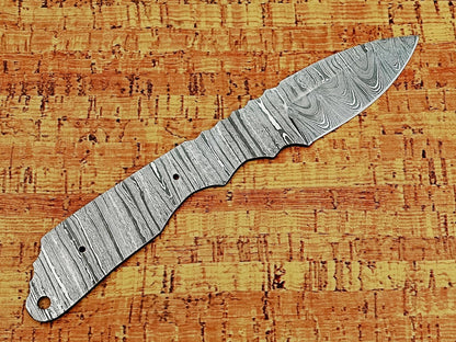 knife making rain drop pattern Damascus steel blank blade, 10.5 inches long hand forged straight back skinning knife, hunting knife, 4.5" scale space with 3 Pin and a lace hole, 5.25 inches cutting edge