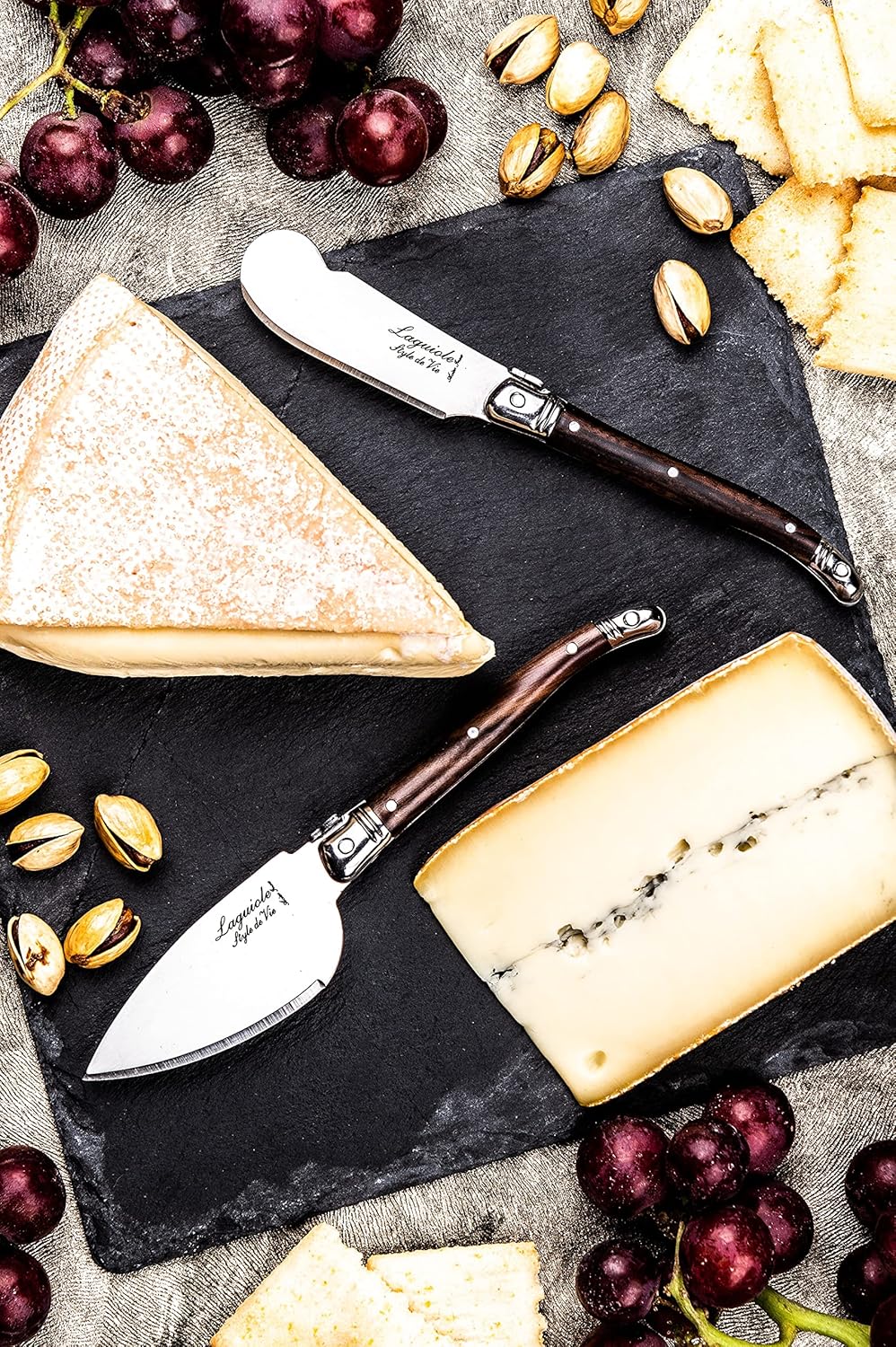 Laguiole Style de Vie Cheese Knife Set - Premium Line Cheese Knives Set with Charcuterie Board - Dishwasher Safe - Premium Tableware
