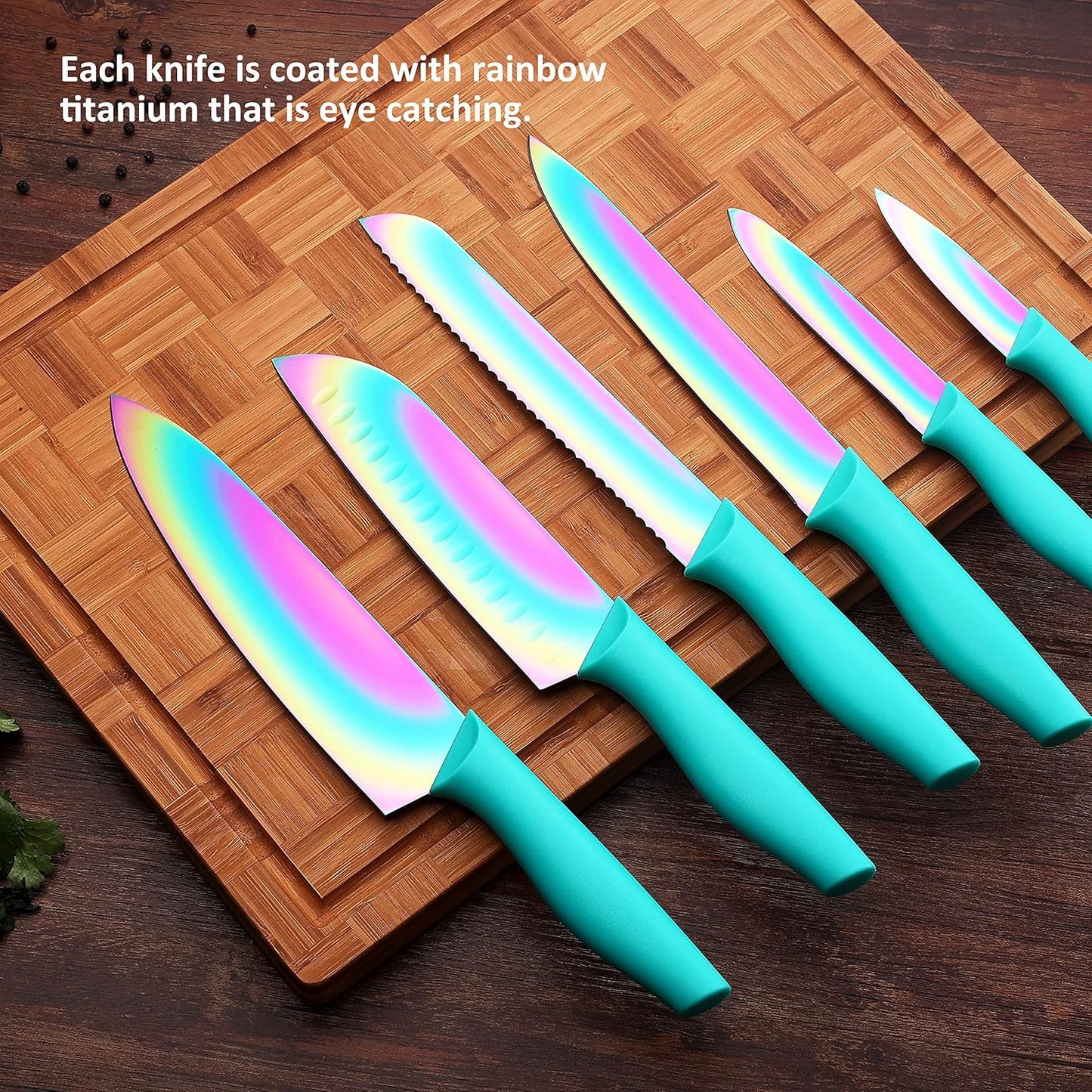 Kitchen Knife Set, KYA38 12-Piece Kitchen Knives Set with Covers, Marco Almond® 6 Knives with 6 Blade Guards, Stainless Steel Cooking Knives Set for Kitchen, Black