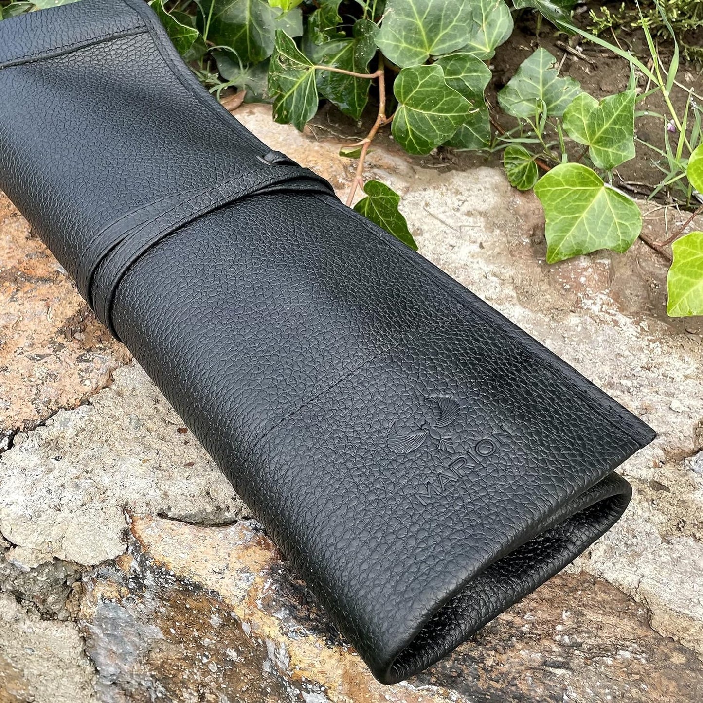 MARION - LA PETITE - Genuine Calf Top Grain Black Leather - Handcrafted Professional Chef's Knife Storage Roll Bag - 5 Pockets