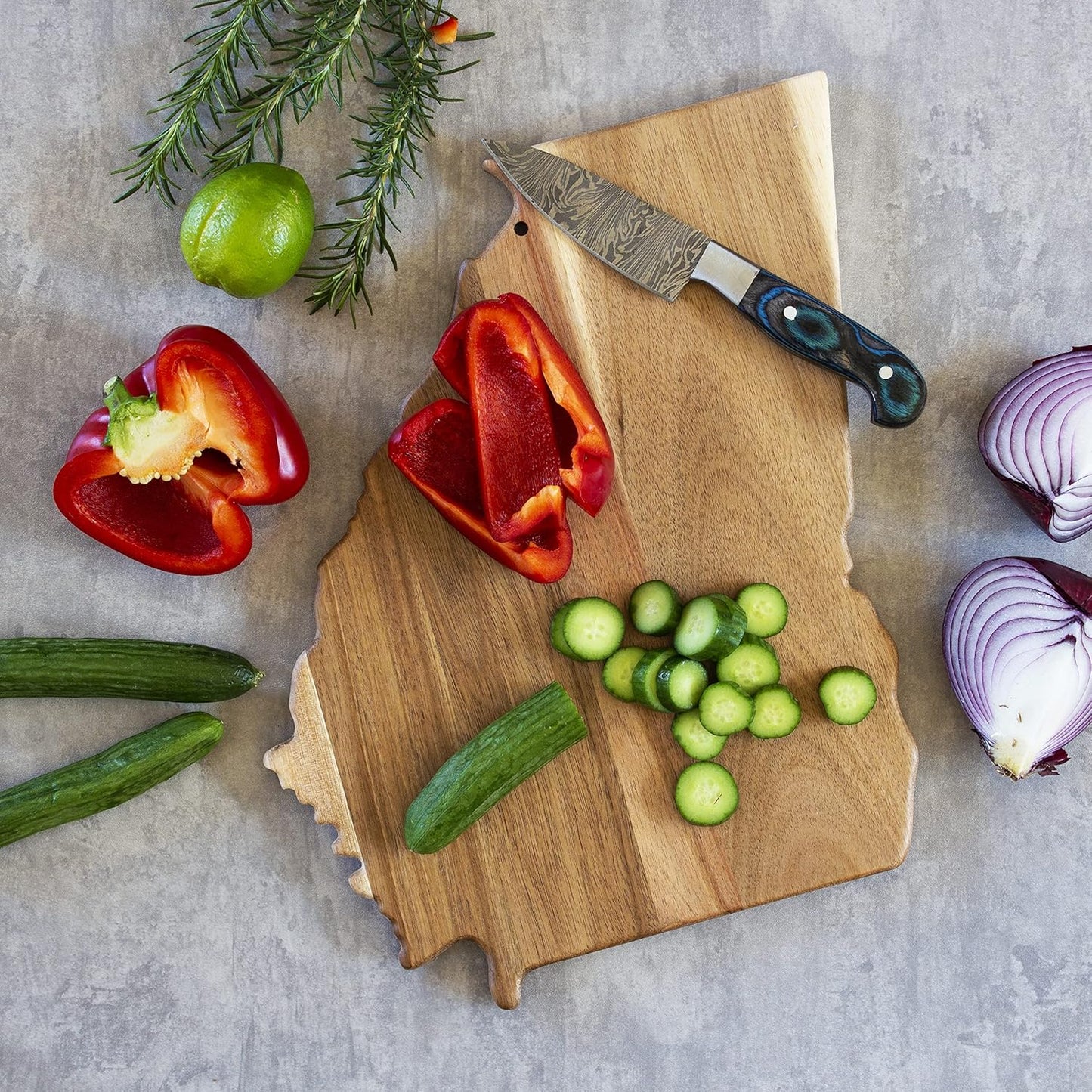 Totally Bamboo Rock & Branch Origins Series New York State Shaped Cutting Board and Charcuterie Serving Tray, Includes Hang Tie for Wall Display
