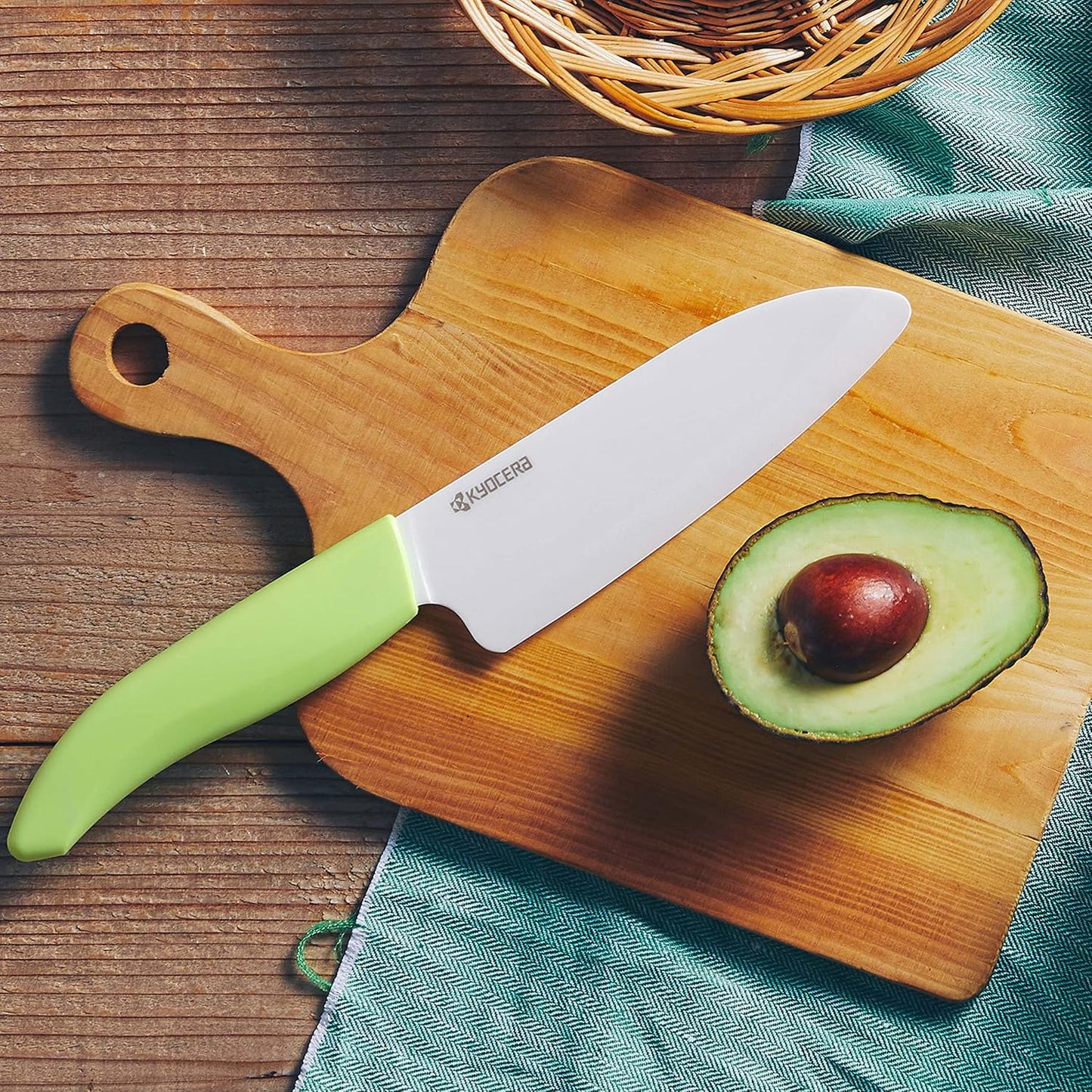 Kyocera Revolution 2-Piece Ceramic Knife Set: Chef Knife For Your Cooking Needs, 5.5" Santoku and 4.5" Utility Knife, White Blades with Blue Handles, White/Blue