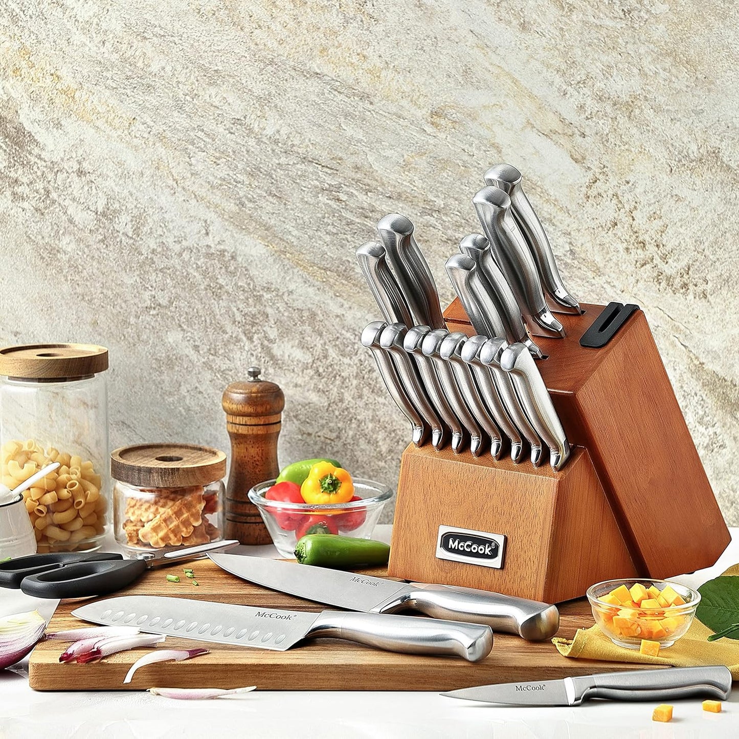 McCook® Knife Sets,German Stainless Steel Knife Block Sets with Built-in Sharpener