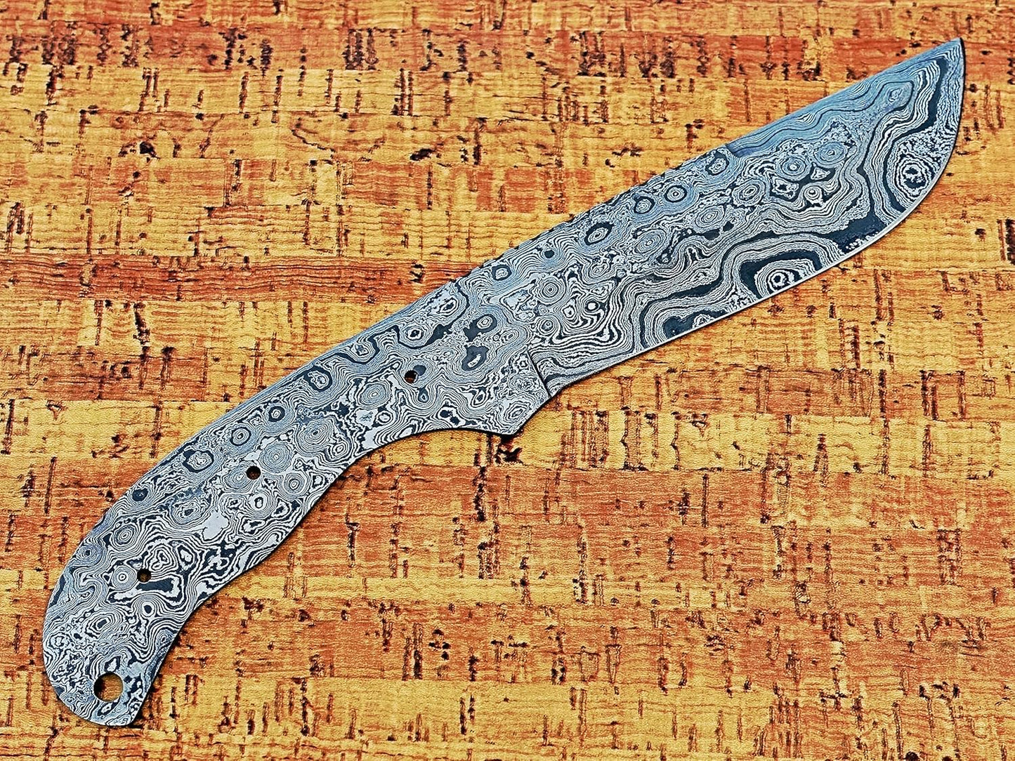 knife making rain drop pattern Damascus steel blank blade, 10.5 inches long hand forged straight back skinning knife, hunting knife, 4.5" scale space with 3 Pin and a lace hole, 5.25 inches cutting edge