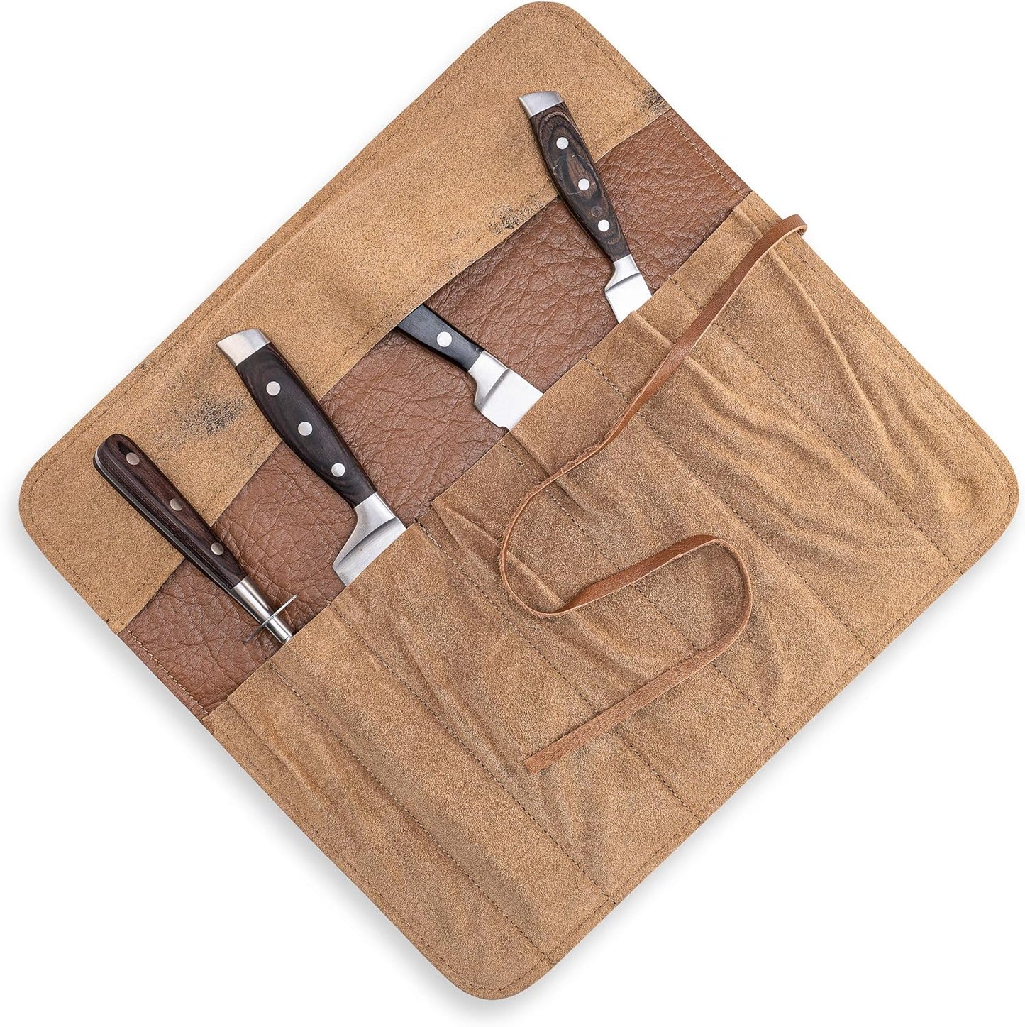 Angus Stoke Knife Bag for Chefs–knife Roll Bag leather 7 slots – Leather Knife Case Noah (brown)