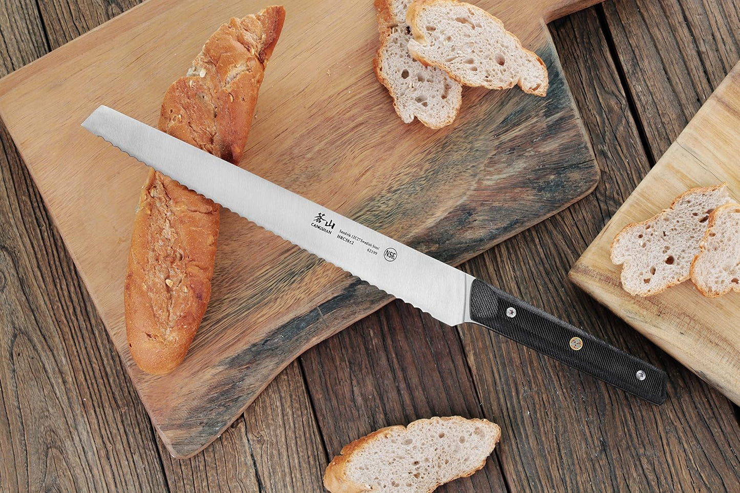 Cangshan TG Series 62199 Swedish 12C27 Steel Bread Knife, 10.25-Inch, G10 Handle