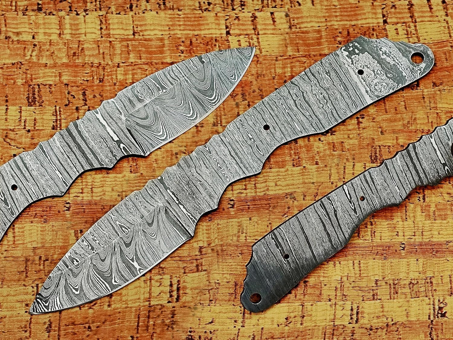 knife making rain drop pattern Damascus steel blank blade, 10.5 inches long hand forged straight back skinning knife, hunting knife, 4.5" scale space with 3 Pin and a lace hole, 5.25 inches cutting edge