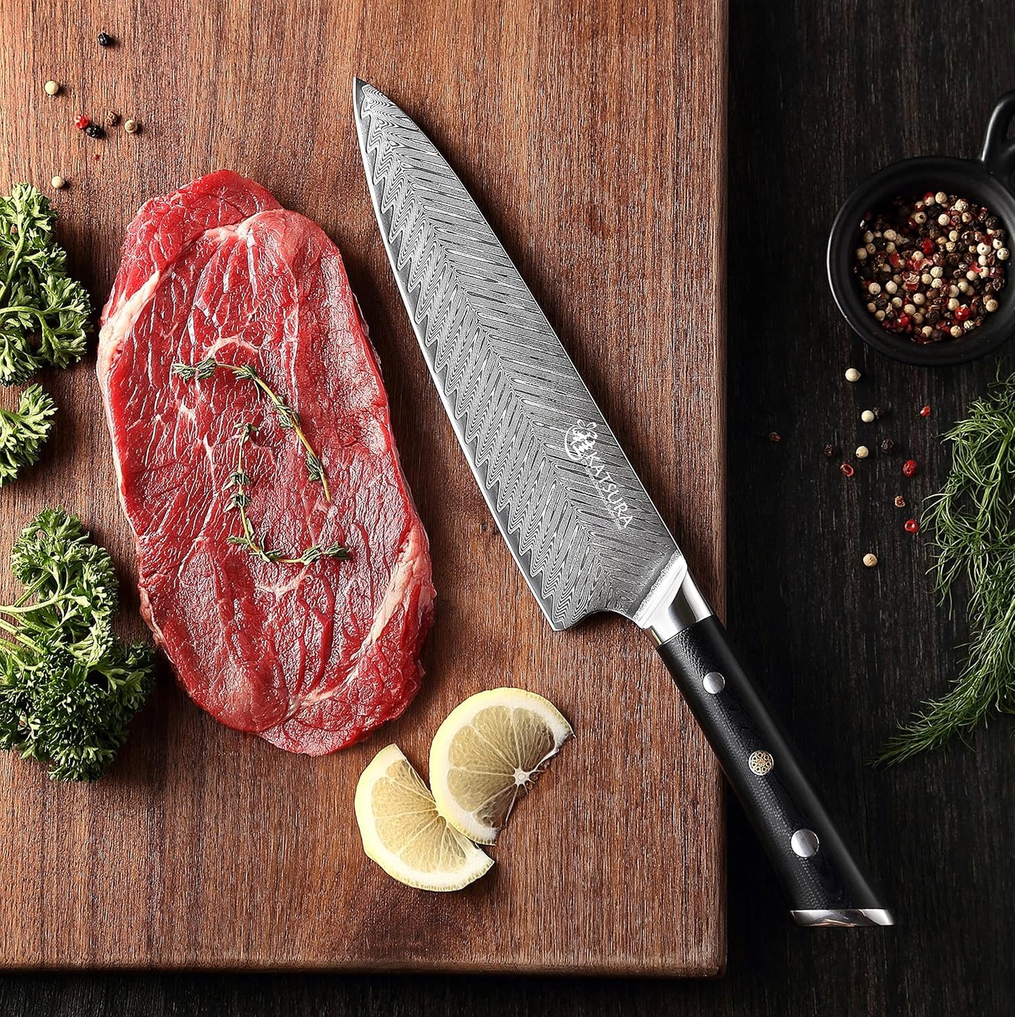 KATSURA Gyuto Chef Knife – 8 Inch – 50mm Ultra wide blade – Japanese Premium AUS 10, 67 Layers Damascus Steel Knife – Thunder-X Series – Chefs Choice G10 handle