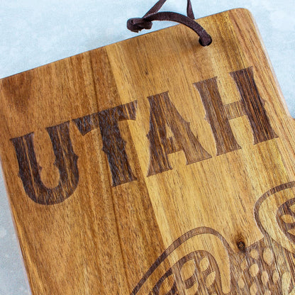 Totally Bamboo Rock & Branch Origins Series New York State Shaped Cutting Board and Charcuterie Serving Tray, Includes Hang Tie for Wall Display