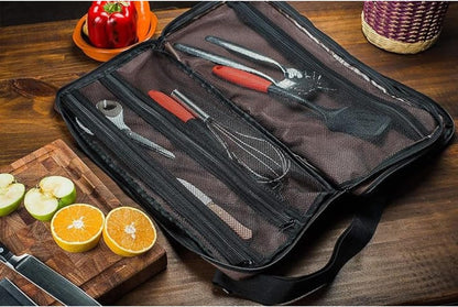 Chef Knife Bag Holds 20 Knives PLUS Large Zippered Compartment for Kitchen Tools – Durable, Large Knife Bag for Chefs – Professional Grade and makes a great gift!