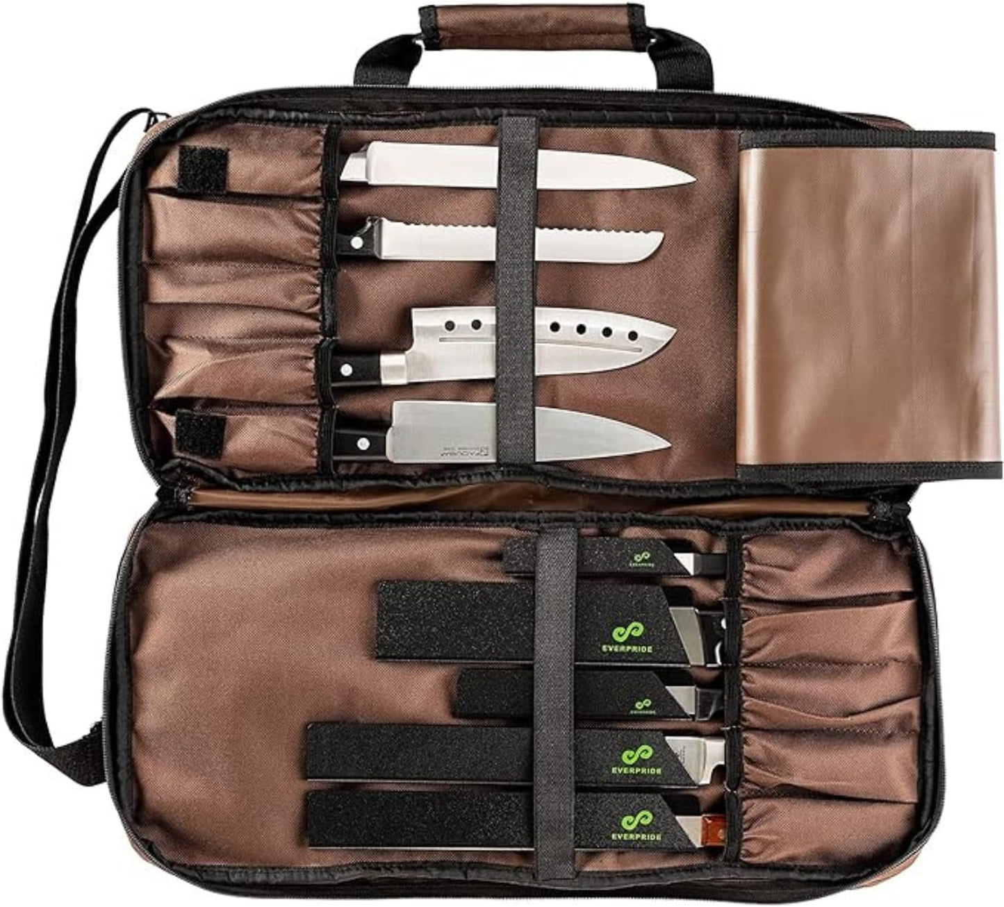 Chef Knife Bag Holds 20 Knives PLUS Large Zippered Compartment for Kitchen Tools – Durable, Large Knife Bag for Chefs – Professional Grade and makes a great gift!