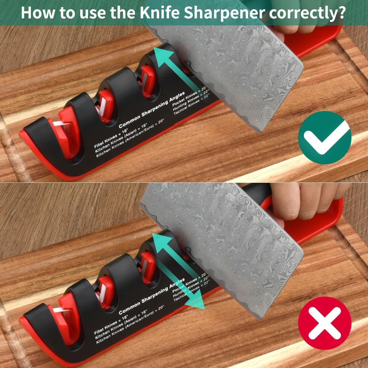 4-in-1 Manual Knife Sharpener – Best Kitchen Knife Sharpener with Tungsten Carbide & Ceramic Stones for All Knives & Scissors | Non-Slip, Adjustable Angle, Knife Sharpening Kit for Home Chefs