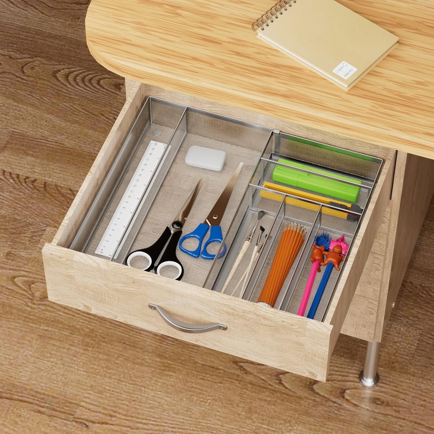 Utensil Drawer Organizer - Expandable Cutlery Tray, Silverware/Flatware Storage Divider for Kitchen, Mesh Designing with Non-slip Rubber Feet (black)