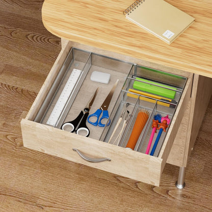 Utensil Drawer Organizer - Expandable Cutlery Tray, Silverware/Flatware Storage Divider for Kitchen, Mesh Designing with Non-slip Rubber Feet (black)