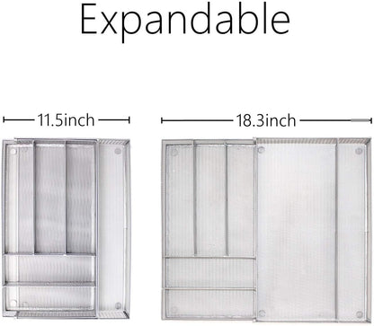 Utensil Drawer Organizer - Expandable Cutlery Tray, Silverware/Flatware Storage Divider for Kitchen, Mesh Designing with Non-slip Rubber Feet (black)