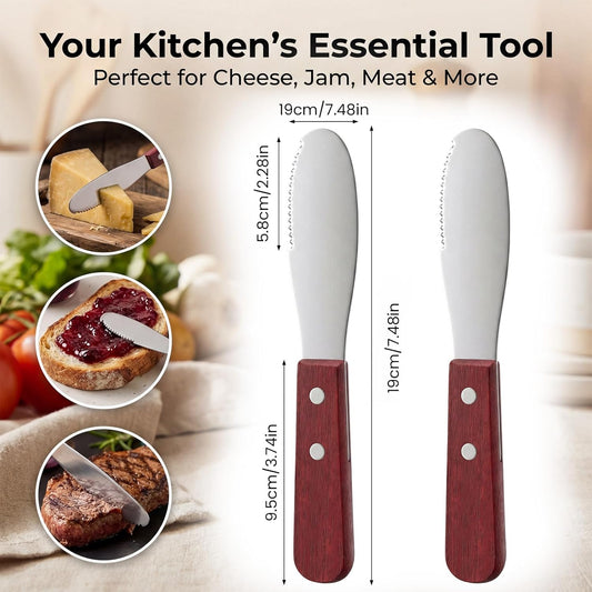 Butter Spreader Knife, 2 PCS Cheese Knives Stainless Steel Sandwich Knife Butter Knives Spreader Set with Wood Handle for Sandwich Cream Toast Appetizers Serving Party Supplies