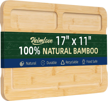 Extra Large Bamboo Cutting Board, 17" x 11" Cutting Boards for Kitchen Charcuterie Boards with Juice Groove and Handles, Chopping Board for Meat, Vegetables and Cheese