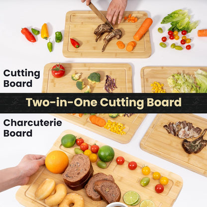 Extra Large Bamboo Cutting Board, 17" x 11" Cutting Boards for Kitchen Charcuterie Boards with Juice Groove and Handles, Chopping Board for Meat, Vegetables and Cheese