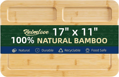 Extra Large Bamboo Cutting Board, 17" x 11" Cutting Boards for Kitchen Charcuterie Boards with Juice Groove and Handles, Chopping Board for Meat, Vegetables and Cheese
