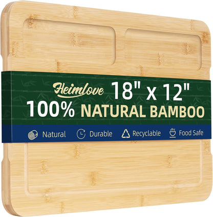 Extra Large Bamboo Cutting Board, 17" x 11" Cutting Boards for Kitchen Charcuterie Boards with Juice Groove and Handles, Chopping Board for Meat, Vegetables and Cheese