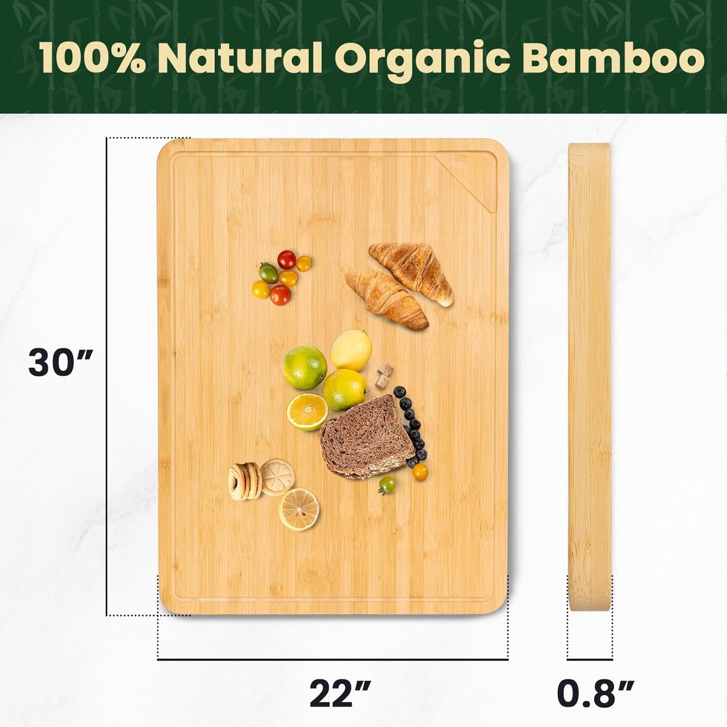 Extra Large Bamboo Cutting Board, 17" x 11" Cutting Boards for Kitchen Charcuterie Boards with Juice Groove and Handles, Chopping Board for Meat, Vegetables and Cheese