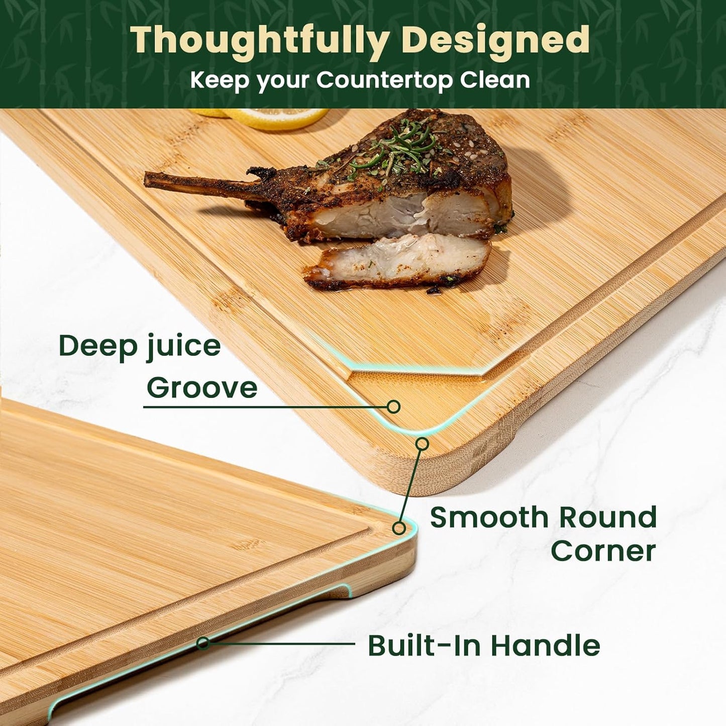 Extra Large Bamboo Cutting Board, 17" x 11" Cutting Boards for Kitchen Charcuterie Boards with Juice Groove and Handles, Chopping Board for Meat, Vegetables and Cheese