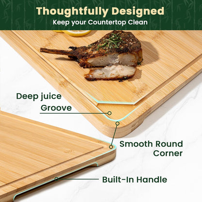 Extra Large Bamboo Cutting Board, 17" x 11" Cutting Boards for Kitchen Charcuterie Boards with Juice Groove and Handles, Chopping Board for Meat, Vegetables and Cheese