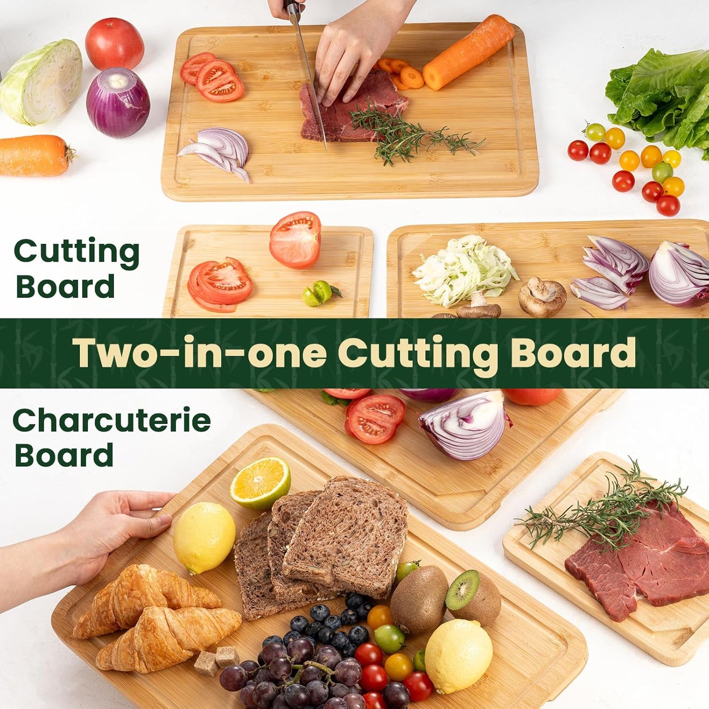 Extra Large Bamboo Cutting Board, 17" x 11" Cutting Boards for Kitchen Charcuterie Boards with Juice Groove and Handles, Chopping Board for Meat, Vegetables and Cheese