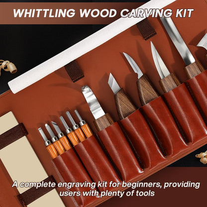 Wood Carving Tools, 17Pcs Wood Carving Kit with PU Storage Bag with 6Pcs Whittling Knives & 5 Detail Carving Knives for Adults Carving DIY