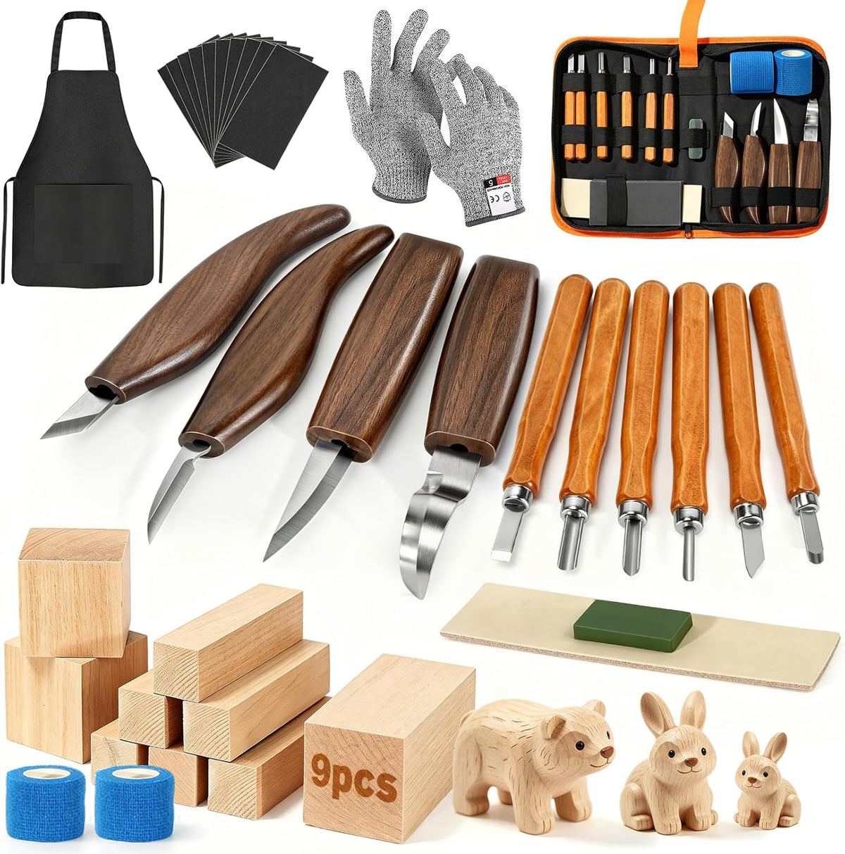 Wood Carving Tools, 17Pcs Wood Carving Kit with PU Storage Bag with 6Pcs Whittling Knives & 5 Detail Carving Knives for Adults Carving DIY
