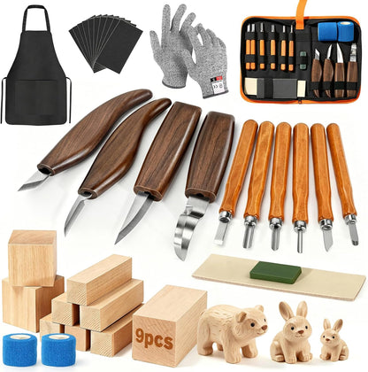 Wood Carving Tools, 17Pcs Wood Carving Kit with PU Storage Bag with 6Pcs Whittling Knives & 5 Detail Carving Knives for Adults Carving DIY