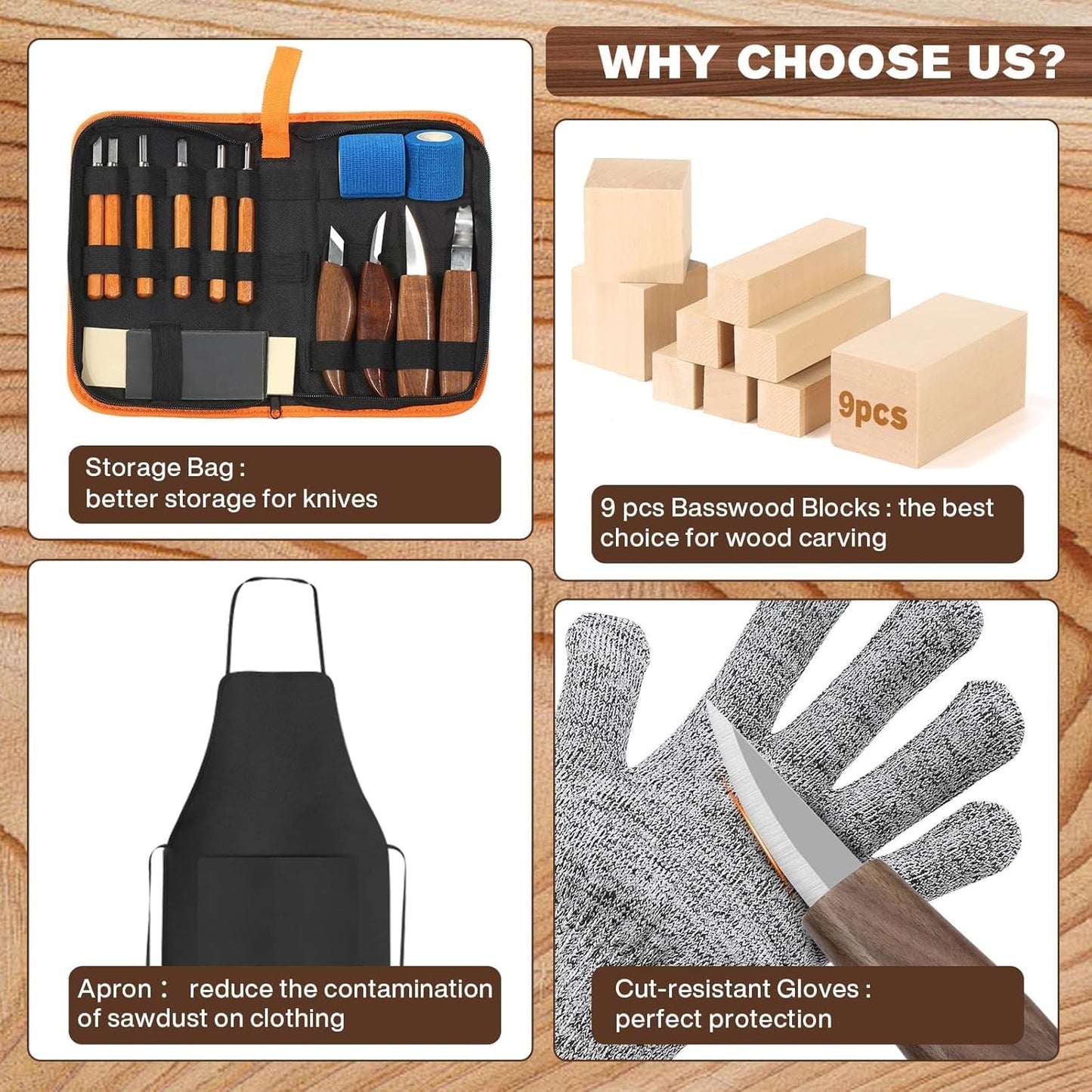 Wood Carving Tools, 17Pcs Wood Carving Kit with PU Storage Bag with 6Pcs Whittling Knives & 5 Detail Carving Knives for Adults Carving DIY