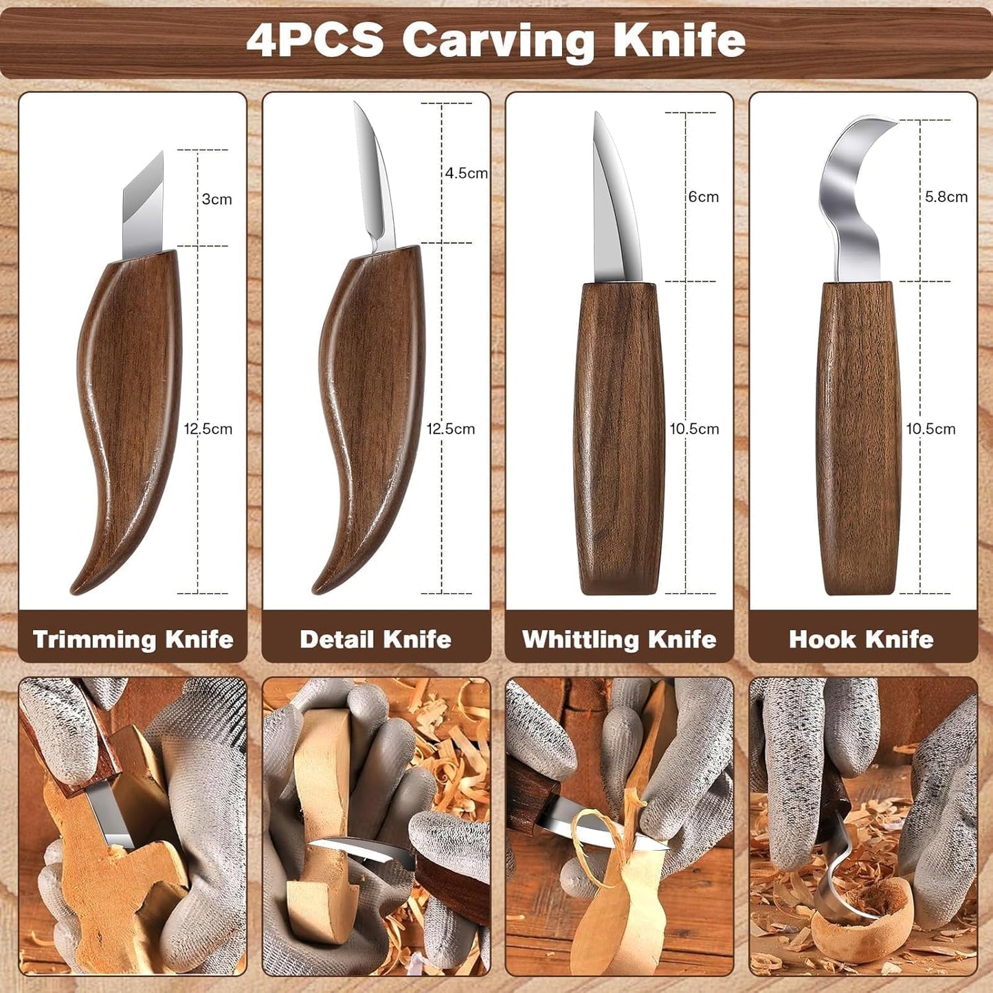 Wood Carving Tools, 17Pcs Wood Carving Kit with PU Storage Bag with 6Pcs Whittling Knives & 5 Detail Carving Knives for Adults Carving DIY
