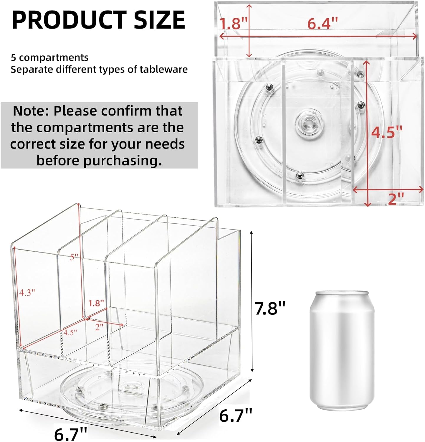 Acrylic Utensil Holder 360 Rotating, 2 Tier Silverware Organizer with Napkin Storage, Space Saving Countertop Caddy for Kitchen Table, Party, Holds Forks, Spoons, Knives, Napkins, 6.7''x7.8''