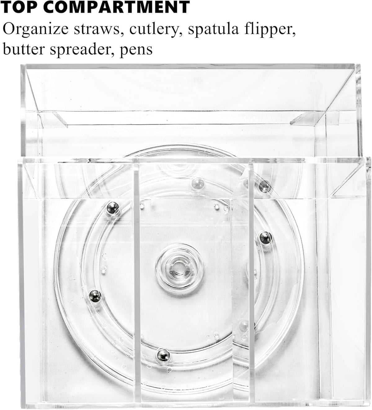 Acrylic Utensil Holder 360 Rotating, 2 Tier Silverware Organizer with Napkin Storage, Space Saving Countertop Caddy for Kitchen Table, Party, Holds Forks, Spoons, Knives, Napkins, 6.7''x7.8''