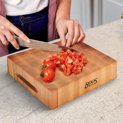 CCB Series Square Wooden Maple Cutting Board 12”x12” – 3” Thick, 13-lb Reversible Butcher Block with End-Grain & Finger Grips – Made in the USA
