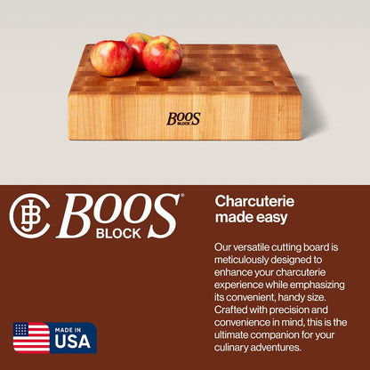 CCB Series Square Wooden Maple Cutting Board 12”x12” – 3” Thick, 13-lb Reversible Butcher Block with End-Grain & Finger Grips – Made in the USA